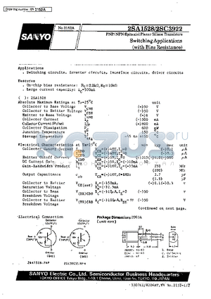 2SC3922 datasheet - Switching Applications(with Bias Resistance)