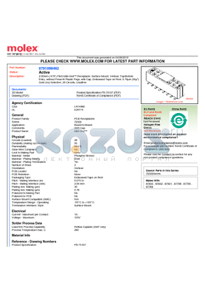 0791098462 datasheet - 2.00mm (.079) Pitch Milli-Grid Receptacle, Surface Mount, Vertical, Top/Bottom Entry, without Press-fit Plastic Pegs, with Cap, Embossed Tape on Reel