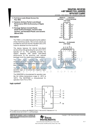 5962-9758701Q2A datasheet - 4-BIT BINARY FULL ADDERS WITH FAST CARRY