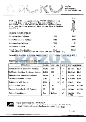 BF420 datasheet - NPN/PNP HIGH VOLTAGE SILICON TRANSISTOR