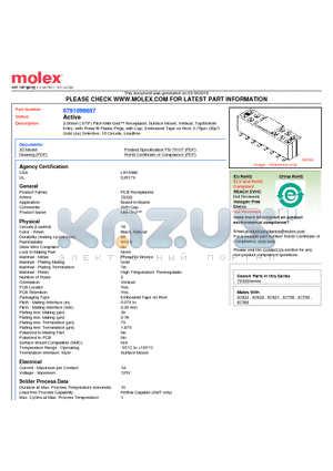 0791098657 datasheet - 2.00mm (.079) Pitch Milli-Grid Receptacle, Surface Mount, Vertical, Top/Bottom Entry, with Press-fit Plastic Pegs, with Cap, Embossed Tape on Reel