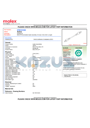 0795161063 datasheet - Micro-Fit Overmolded Cable Assembly, 6 Circuit, 3.0m (9.84 ) Length