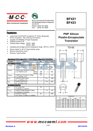 BF421 datasheet - PNP Silicon Plastic-Encapsulate Transistor