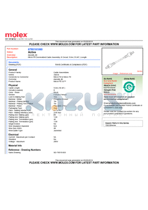 0795161065 datasheet - Micro-Fit Overmolded Cable Assembly, 6 Circuit, 5.0m (16.40 ) Length