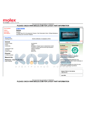 0796105008 datasheet - 10 Gbps MicroTCA Development Chassis, Fully Redundant, Molex 10Gbps Backplane Assembly and Connector Installed