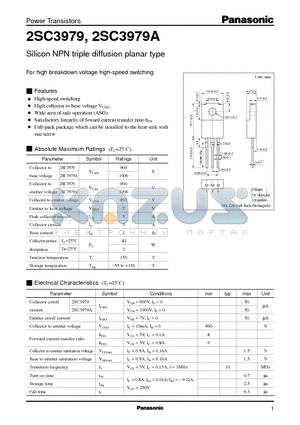 2SC3979 datasheet - Silicon NPN triple diffusion planar type(For high breakdown voltage high-speed switching)