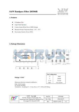 205304B datasheet - SAW Bandpass Filter