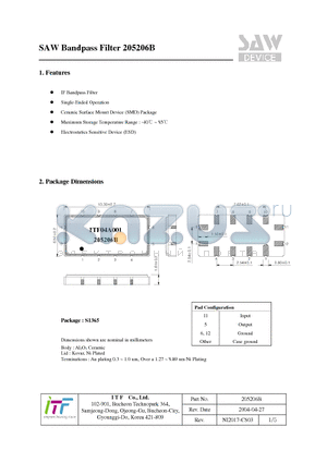 205206B datasheet - SAW Bandpass Filter