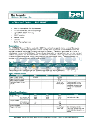 07CM-20S datasheet - Bus Converter 48V Input / 12V Output / 20A