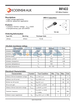 BF422 datasheet - High voltage application