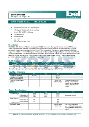 07CM-30S08L datasheet - Bus Converter 48V Input / 12V Output / 20A