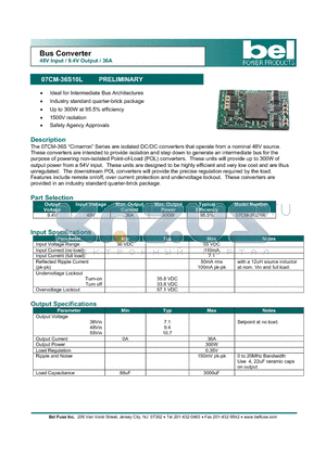 07CM-36S10L datasheet - Bus Converter 48V Input / 9.4V Output / 36A