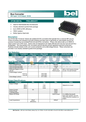 07CM-38S10L datasheet - Bus Converter 48V Input / 9.3V Output / 36.5A