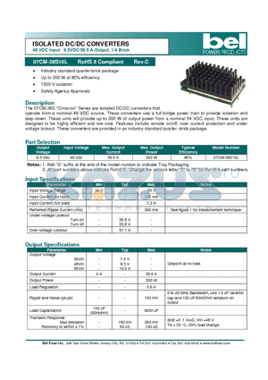 07CM-38S10L datasheet - 48 VDC Input 9.3VDC/36.5 A Output, 1/4 Brick