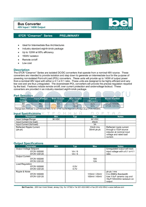07CR-12S12L datasheet - Bus Converter 48V Input / 140W Output