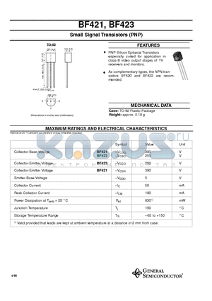 BF423 datasheet - Small Signal Transistors (PNP)