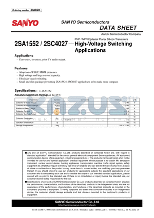 2SC4027 datasheet - High-Voltage Switching Applications