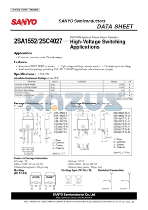 2SC4027 datasheet - High-Voltage Switching Applications