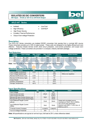 07LC-10T datasheet - ISOLATED DC/DC CONVERTERS 48V Input / 5V/2A or 12V/1A or 24V/0.5A Output