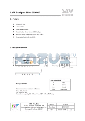 205601B datasheet - SAW Bandpass Filter