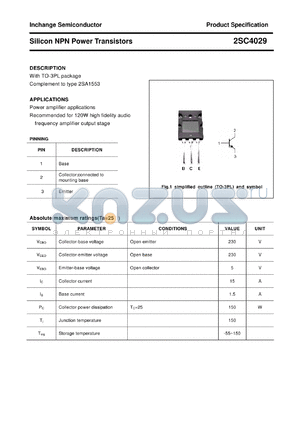 2SC4029 datasheet - Silicon NPN Power Transistors