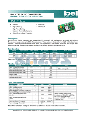 07LC-10T050 datasheet - ISOLATED DC/DC CONVERTERS 48V Input / 5V/2A or 12V/1A or 24V/0.5A Output