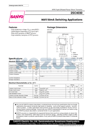 2SC4030 datasheet - 900V/50mA Switching Applications