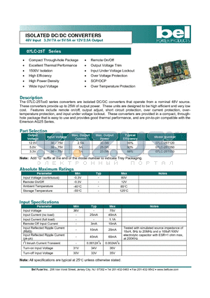 07LC-25T033 datasheet - ISOLATED DC/DC CONVERTERS 48V Input 3.3V/7A or 5V/5A or 12V/2.5A Output