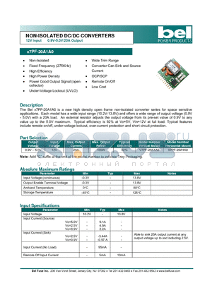07PF-20A1A0 datasheet - NON-ISOLATED DC/DC CONVERTERS 12V Input 0.9V-5.0V/20A Output