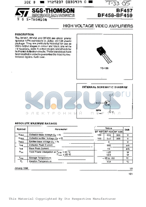 BF459 datasheet - HIGH VOLTAGE VIDEO AMPLIFIERS