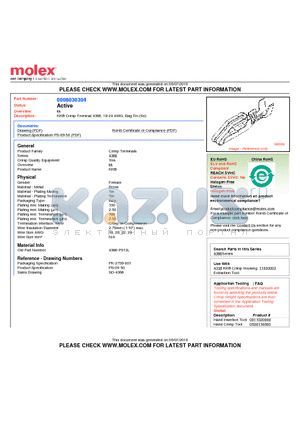 08-03-0304 datasheet - KK^ Crimp Terminal 4366, 18-24 AWG, Bag Tin (Sn)