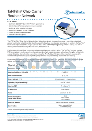 CCN-7808-03-1001-G-B datasheet - TaNFilm^ Chip Carrier Resistor Network