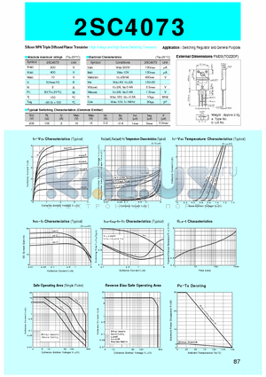 2SC4073 datasheet - Silicon NPN Triple Diffused Planar Transistor(Switching Regulator and General Purpose)