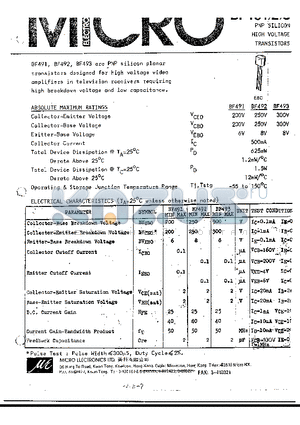 BF492 datasheet - PNP SILICON HIGH VOLTAGE TRANSISTORS