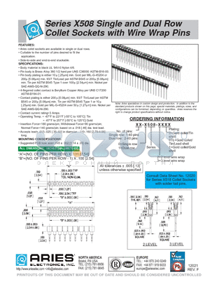 08-0508-31 datasheet - Series X508 Single and Dual Row Collet Sockets with Wire Wrap Pins