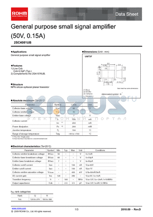 2SC4081UB datasheet - General purpose small signal amplifier (50V, 0.15A)