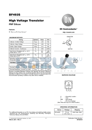 BF493S datasheet - High Voltage Transistor PNP Silicon