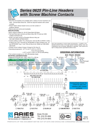 08-0501-20 datasheet - Series 0625 Pin-Line Headers with Screw Machine Contacts