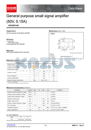 2SC4081UB_09 datasheet - General purpose small signal amplifier (50V, 0.15A)