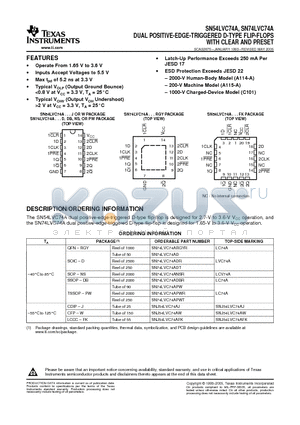 5962-9761601VCA datasheet - DUAL POSITIVE-EDGE-TRIGGERED D-TYPE FLIP-FLOPS WITH CLEAR AND PRESET