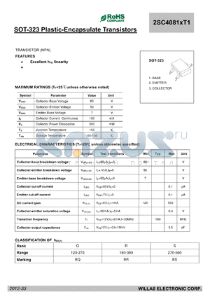 2SC4081XT1 datasheet - SOT-323 Plastic-Encapsulate Transistors