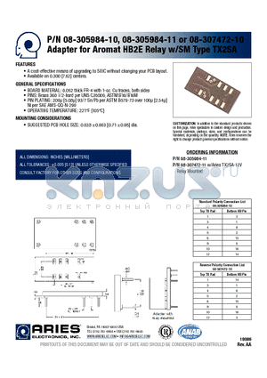 08-305984-10 datasheet - Adapter for Aromat HB2E Relay w/SM Type TX2SA