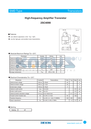 2SC4098 datasheet - High-frequency Amplifier Transistor