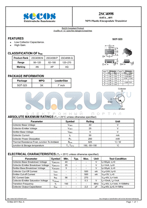 2SC4098 datasheet - NPN Plastic-Encapsulate Transistor