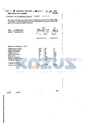 BF505 datasheet - NPN SILICON RF TRANSISTOR