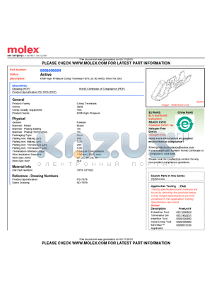 08-50-0004 datasheet - KK^ High Pressure Crimp Terminal 7879, 22-30 AWG, Reel Tin (Sn)