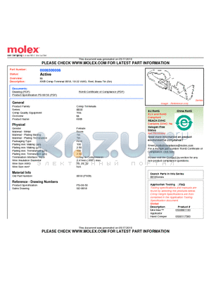 08-50-0008 datasheet - KK^ Crimp Terminal 8818, 18-22 AWG, Reel, Brass Tin (Sn)