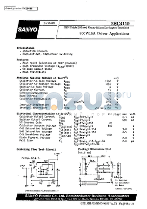 2SC4119 datasheet - 800V/15A Driver Applications