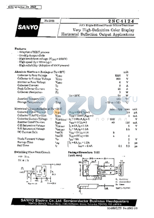 2SC4124 datasheet - Very High-Definition Color Display Horizontal Deflection Output Applications