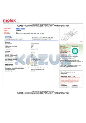 08-50-0136 datasheet - KK^ Cat Ear Crimp Terminal 4809, 22-30 AWG, Tin, Bag